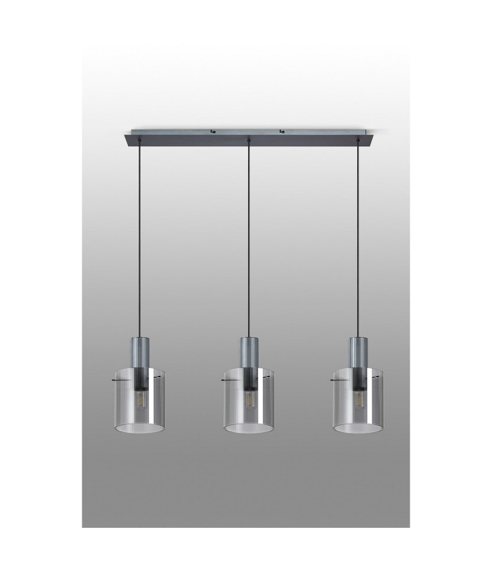 Hudson Linear Pendant 3 Light Adjustable E27 Dark Grey/Smoke Narrow Line Glass-11