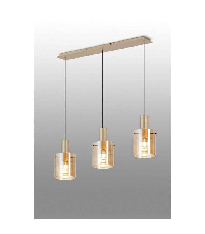 Hudson Linear Pendant 3 Light Adjustable E27 Light Gold/Amber Narrow Line Glass-3
