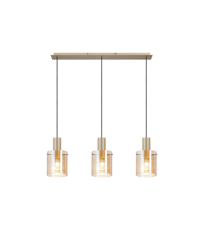 Hudson Linear Pendant 3 Light Adjustable E27 Light Gold/Amber Narrow Line Glass-5