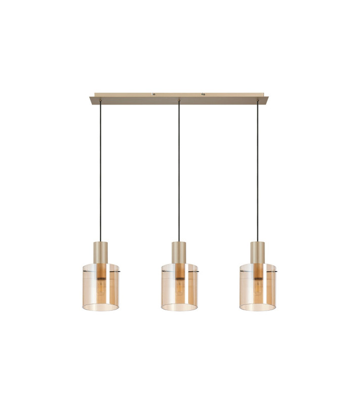 Hudson Linear Pendant 3 Light Adjustable E27 Light Gold/Amber Narrow Line Glass-6