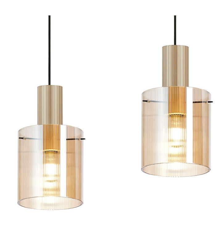Hudson Linear Pendant 3 Light Adjustable E27 Light Gold/Amber Narrow Line Glass-8