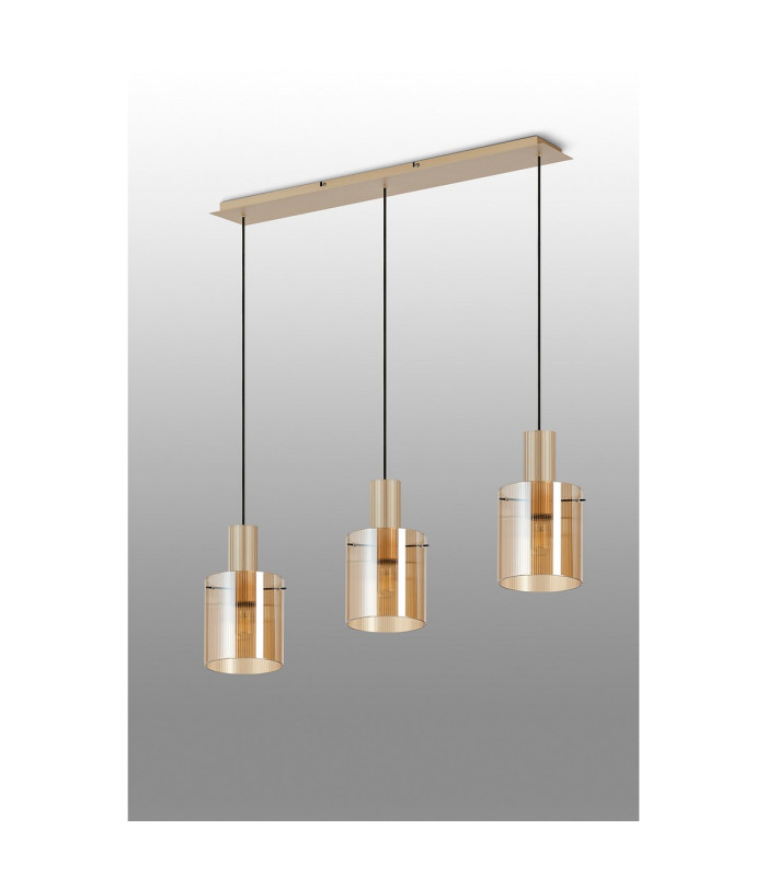 Hudson Linear Pendant 3 Light Adjustable E27 Light Gold/Amber Narrow Line Glass-9