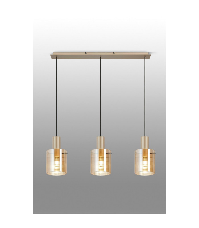 Hudson Linear Pendant 3 Light Adjustable E27 Light Gold/Amber Narrow Line Glass-10