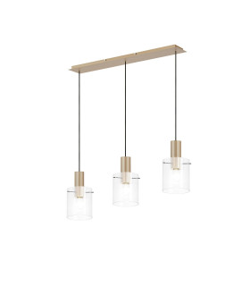 Hudson Linear Pendant 3 Light Adjustable E27 Light Gold/Clear Narrow Line Glass-1