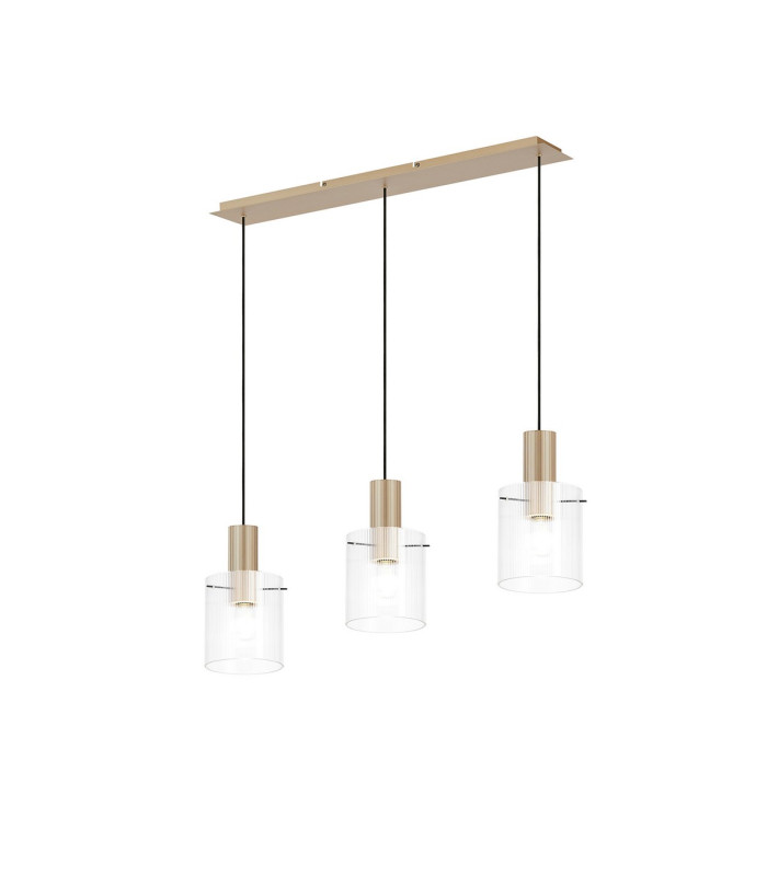 Hudson Linear Pendant 3 Light Adjustable E27 Light Gold/Clear Narrow Line Glass-1