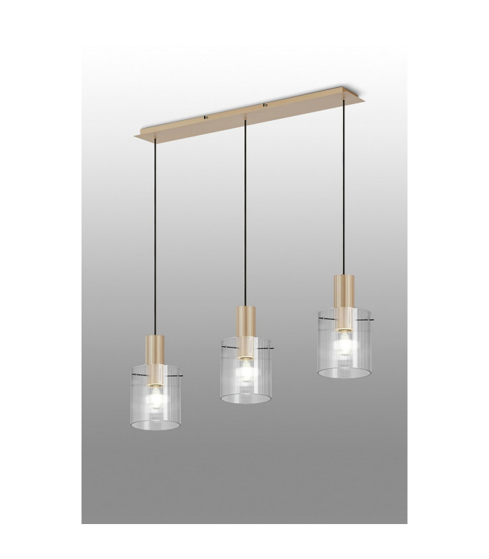 Hudson Linear Pendant 3 Light Adjustable E27 Light Gold/Clear Narrow Line Glass-3