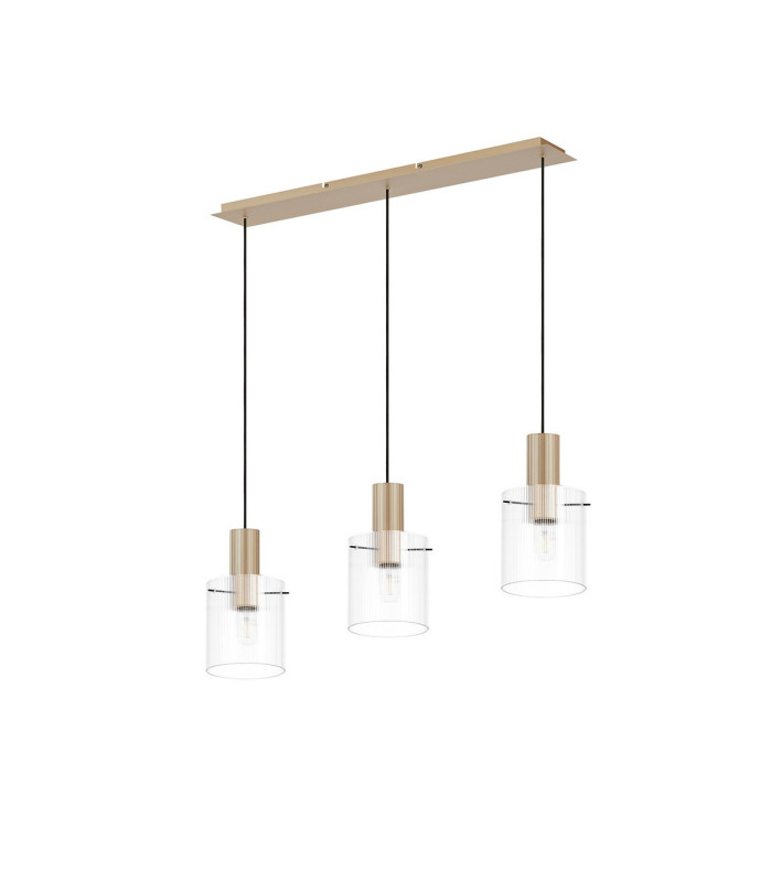Hudson Linear Pendant 3 Light Adjustable E27 Light Gold/Clear Narrow Line Glass-4