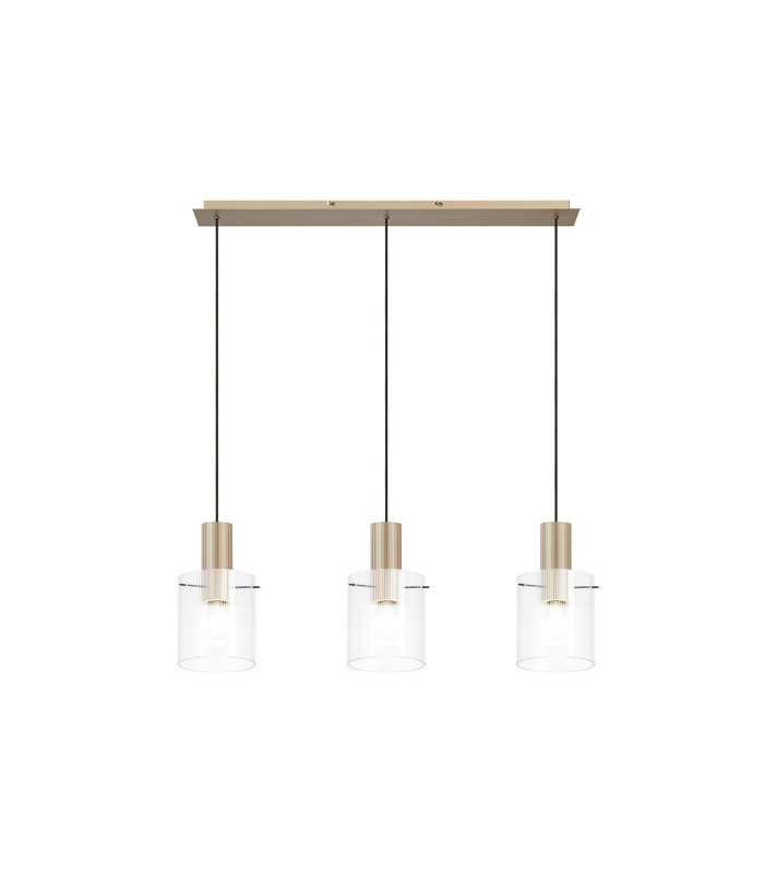 Hudson Linear Pendant 3 Light Adjustable E27 Light Gold/Clear Narrow Line Glass-5