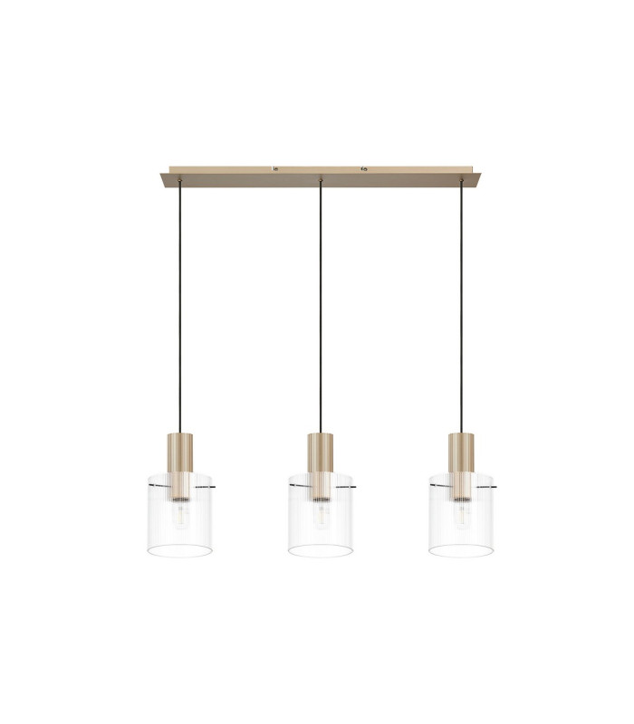 Hudson Linear Pendant 3 Light Adjustable E27 Light Gold/Clear Narrow Line Glass-6