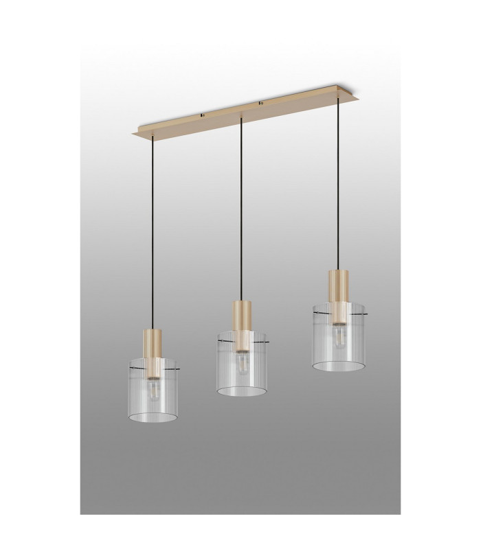 Hudson Linear Pendant 3 Light Adjustable E27 Light Gold/Clear Narrow Line Glass-9