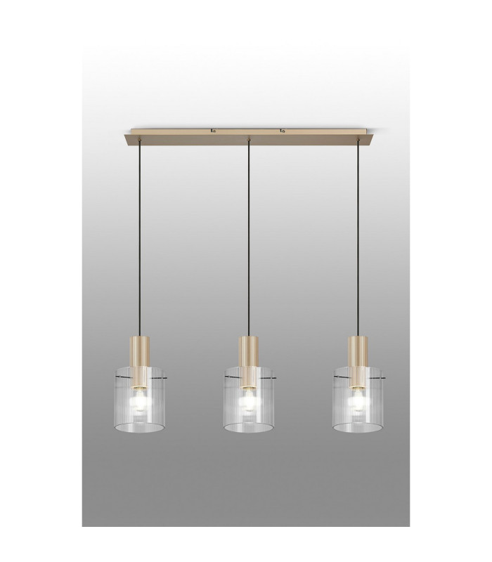 Hudson Linear Pendant 3 Light Adjustable E27 Light Gold/Clear Narrow Line Glass-10