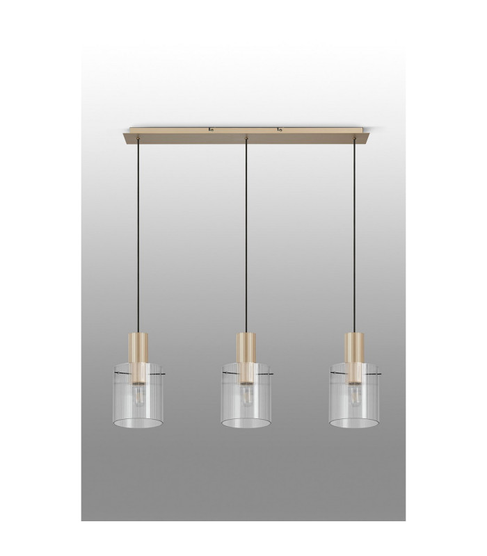 Hudson Linear Pendant 3 Light Adjustable E27 Light Gold/Clear Narrow Line Glass-11
