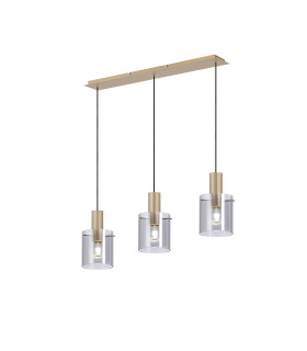 Hudson Linear Pendant 3 Light Adjustable E27 Light Gold/Smoke Narrow Line Glass-1