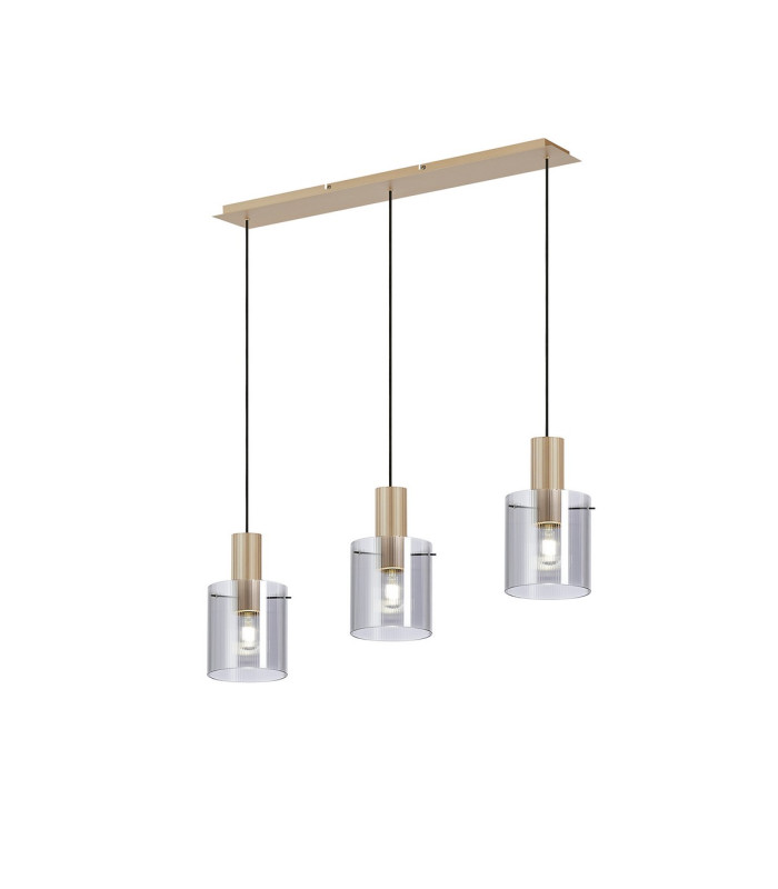 Hudson Linear Pendant 3 Light Adjustable E27 Light Gold/Smoke Narrow Line Glass-1