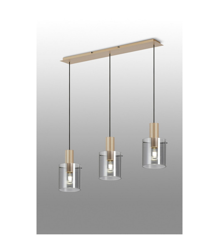 Hudson Linear Pendant 3 Light Adjustable E27 Light Gold/Smoke Narrow Line Glass-3