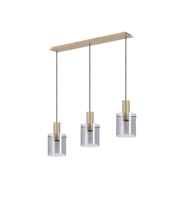 Hudson Linear Pendant 3 Light Adjustable E27 Light Gold/Smoke Narrow Line Glass-4