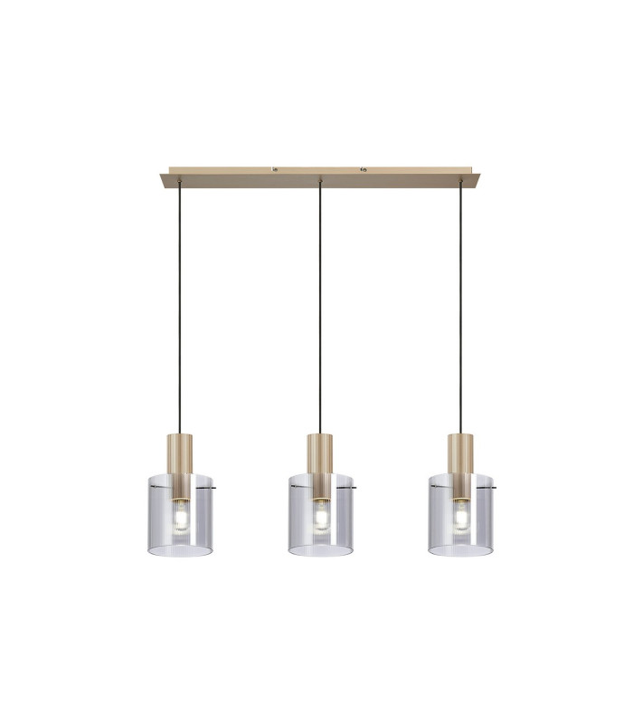 Hudson Linear Pendant 3 Light Adjustable E27 Light Gold/Smoke Narrow Line Glass-5
