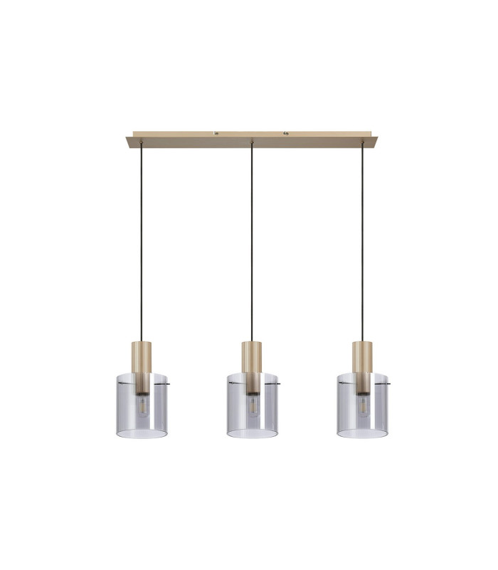 Hudson Linear Pendant 3 Light Adjustable E27 Light Gold/Smoke Narrow Line Glass-6