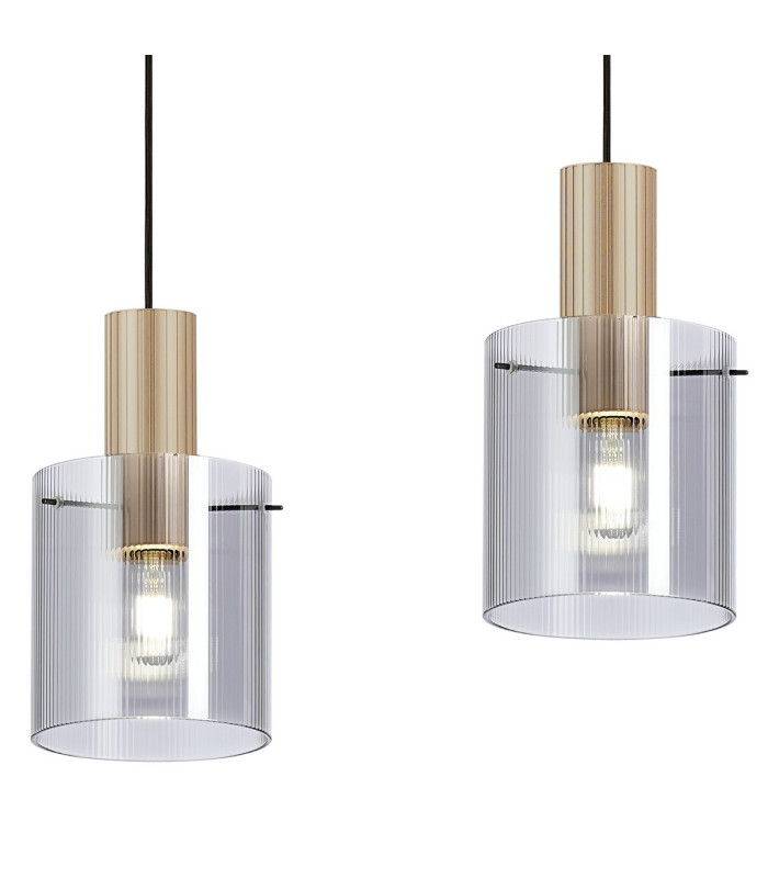 Hudson Linear Pendant 3 Light Adjustable E27 Light Gold/Smoke Narrow Line Glass-8