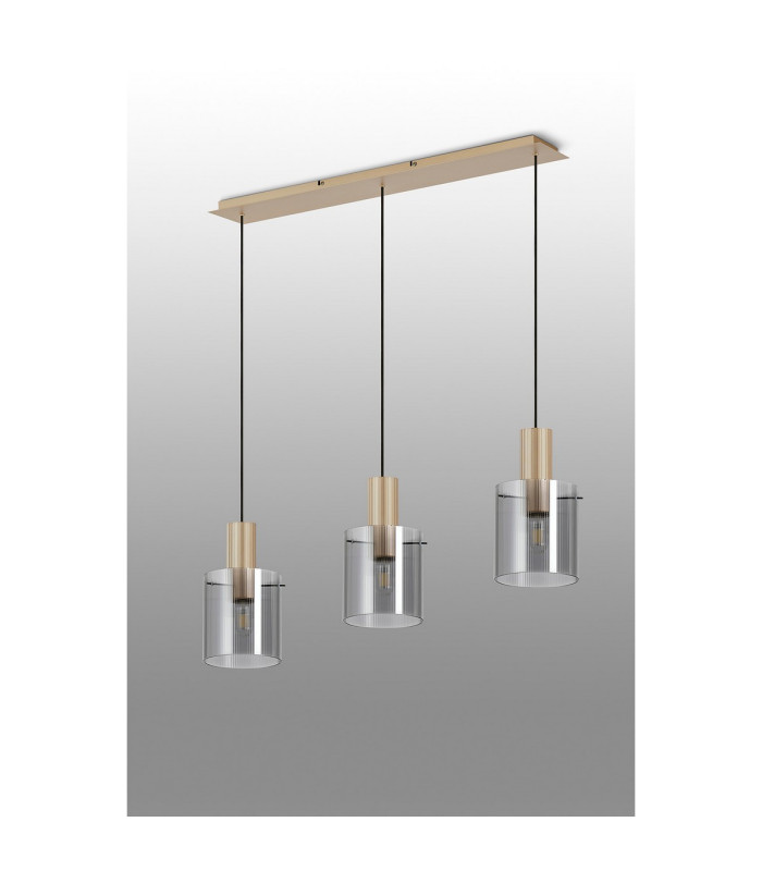 Hudson Linear Pendant 3 Light Adjustable E27 Light Gold/Smoke Narrow Line Glass-9