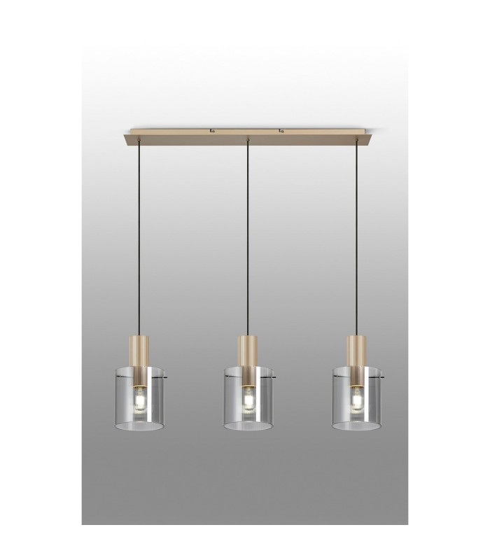 Hudson Linear Pendant 3 Light Adjustable E27 Light Gold/Smoke Narrow Line Glass-10