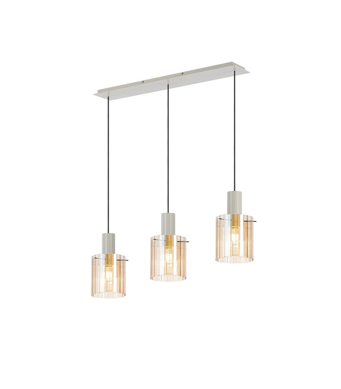 Hudson Linear Pendant 3 Light Adjustable E27 Beige Stone/Amber Wide Line Glass-1