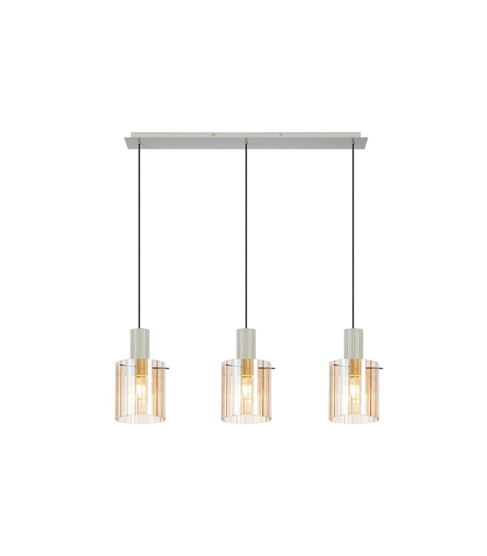 Hudson Linear Pendant 3 Light Adjustable E27 Beige Stone/Amber Wide Line Glass-5