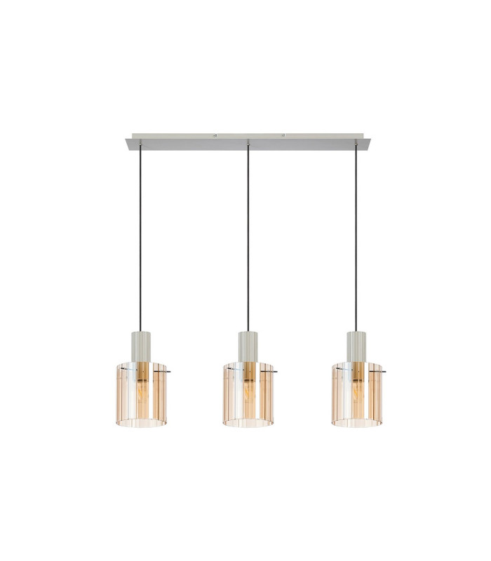 Hudson Linear Pendant 3 Light Adjustable E27 Beige Stone/Amber Wide Line Glass-6