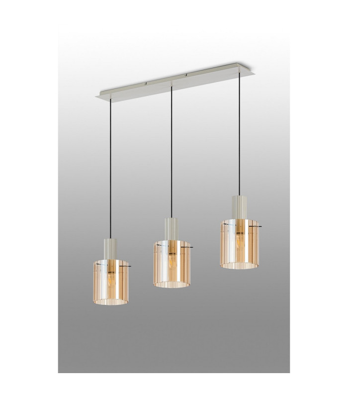 Hudson Linear Pendant 3 Light Adjustable E27 Beige Stone/Amber Wide Line Glass-9