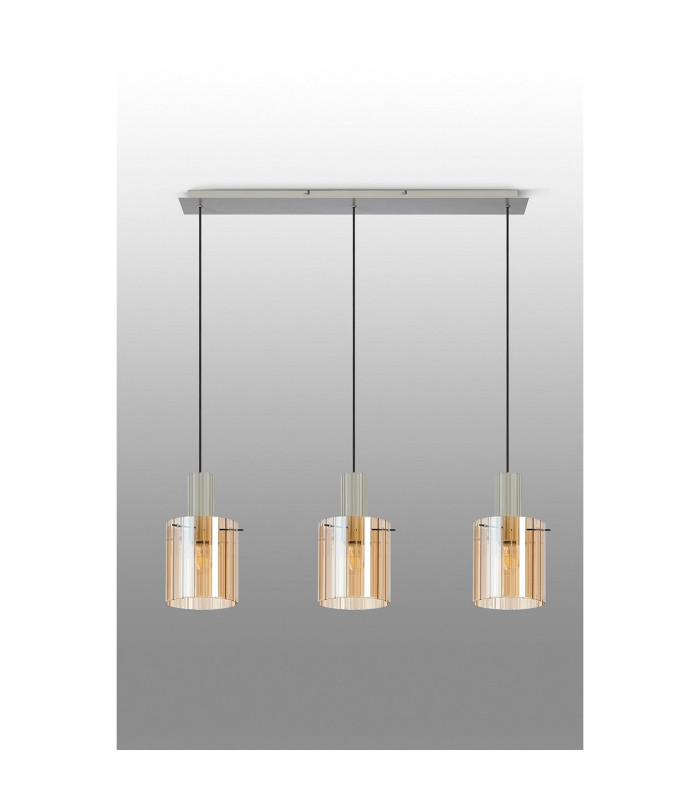 Hudson Linear Pendant 3 Light Adjustable E27 Beige Stone/Amber Wide Line Glass-11