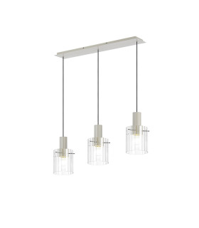 Hudson Linear Pendant 3 Light Adjustable E27 Beige Stone/Clear Wide Line Glass-1