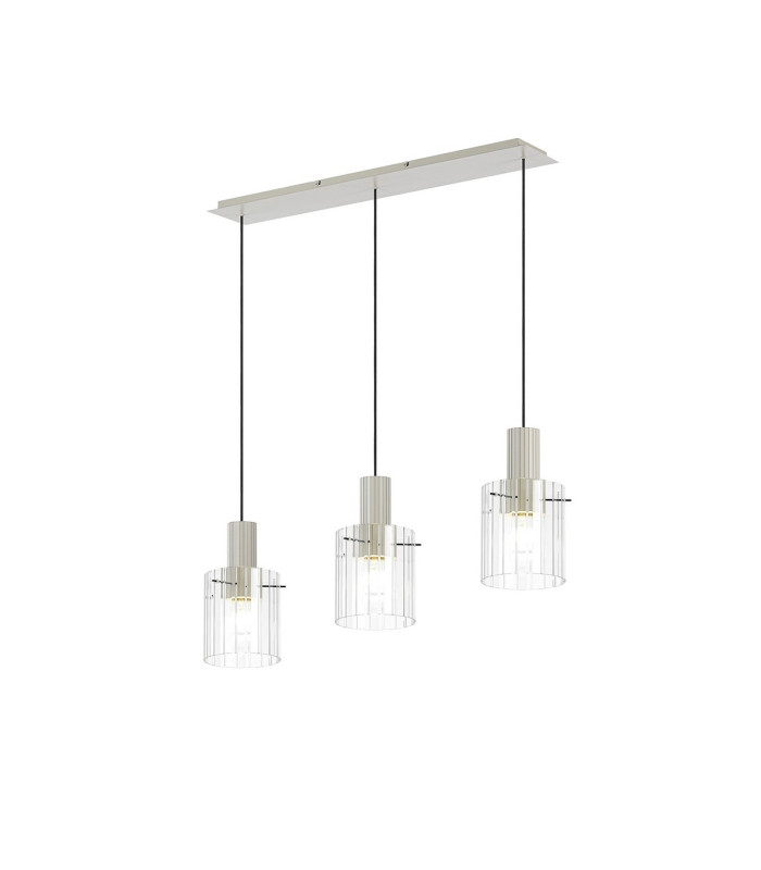 Hudson Linear Pendant 3 Light Adjustable E27 Beige Stone/Clear Wide Line Glass-1
