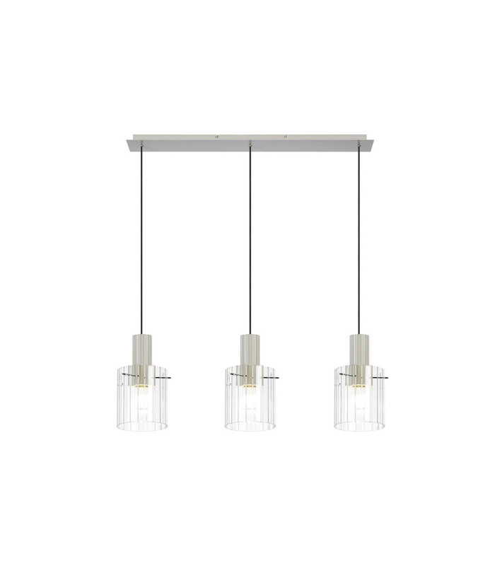 Hudson Linear Pendant 3 Light Adjustable E27 Beige Stone/Clear Wide Line Glass-5