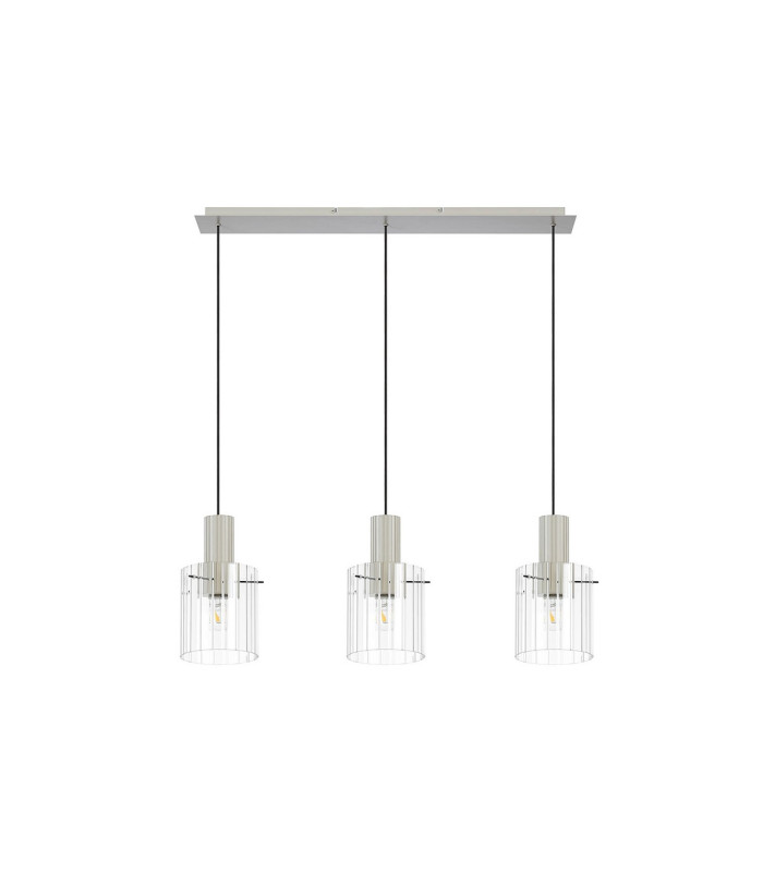 Hudson Linear Pendant 3 Light Adjustable E27 Beige Stone/Clear Wide Line Glass-6