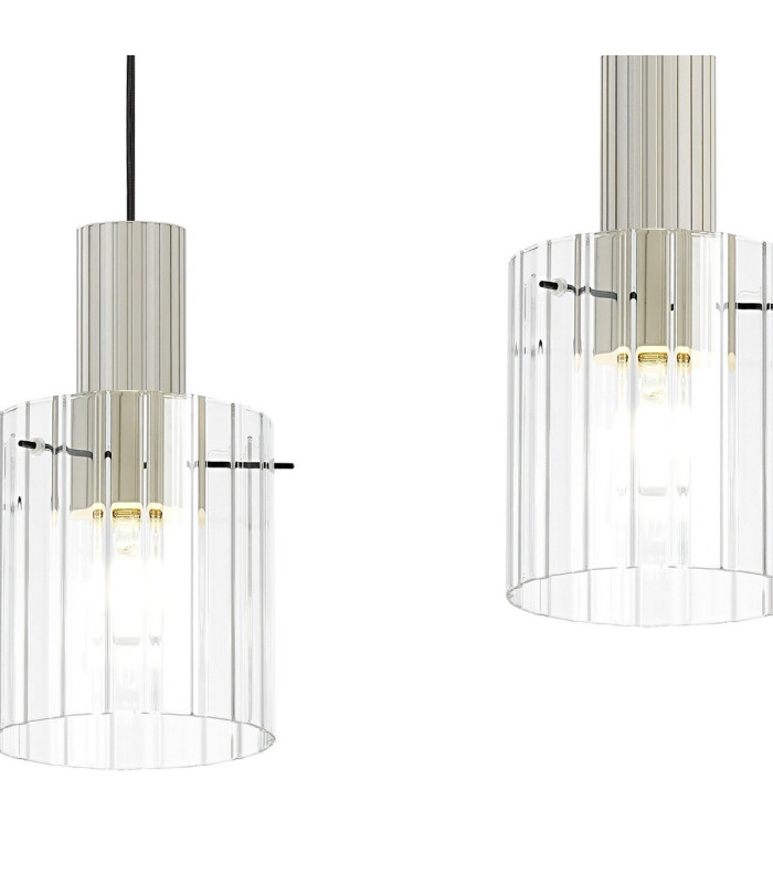Hudson Linear Pendant 3 Light Adjustable E27 Beige Stone/Clear Wide Line Glass-8