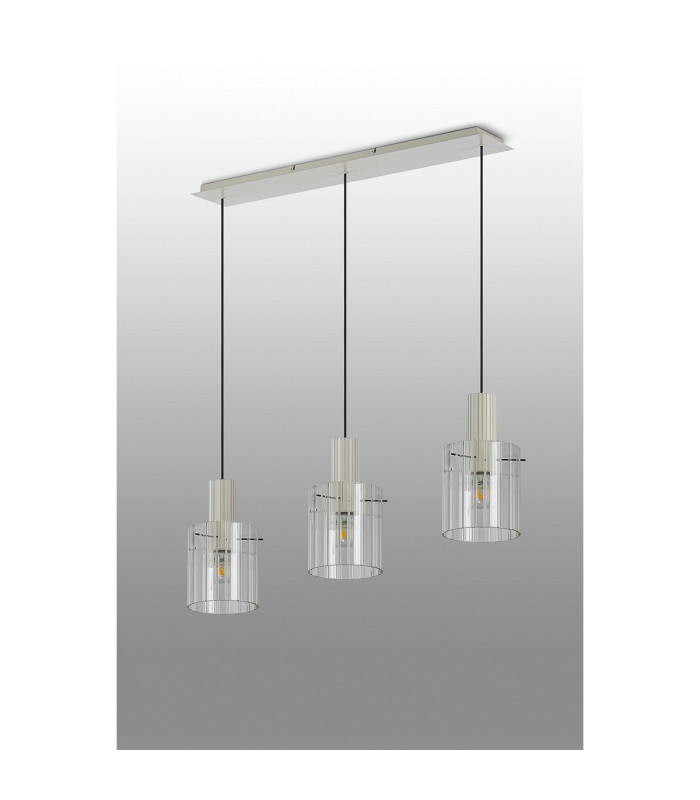 Hudson Linear Pendant 3 Light Adjustable E27 Beige Stone/Clear Wide Line Glass-9