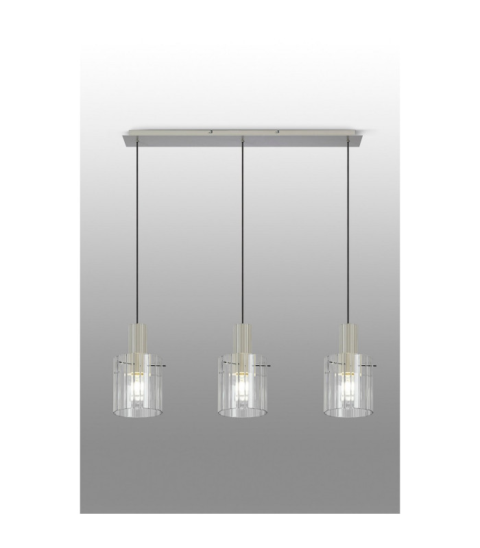 Hudson Linear Pendant 3 Light Adjustable E27 Beige Stone/Clear Wide Line Glass-10