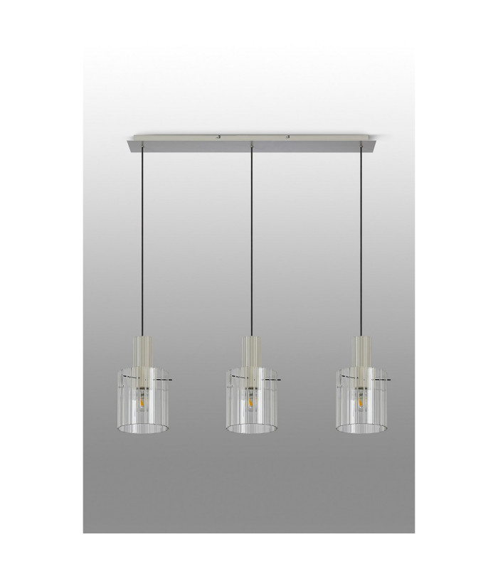 Hudson Linear Pendant 3 Light Adjustable E27 Beige Stone/Clear Wide Line Glass-11