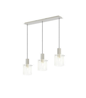 Hudson Linear Pendant 3 Light Adjustable E27 Beige Stone/Frosted/Clear Wide Line Glass-1