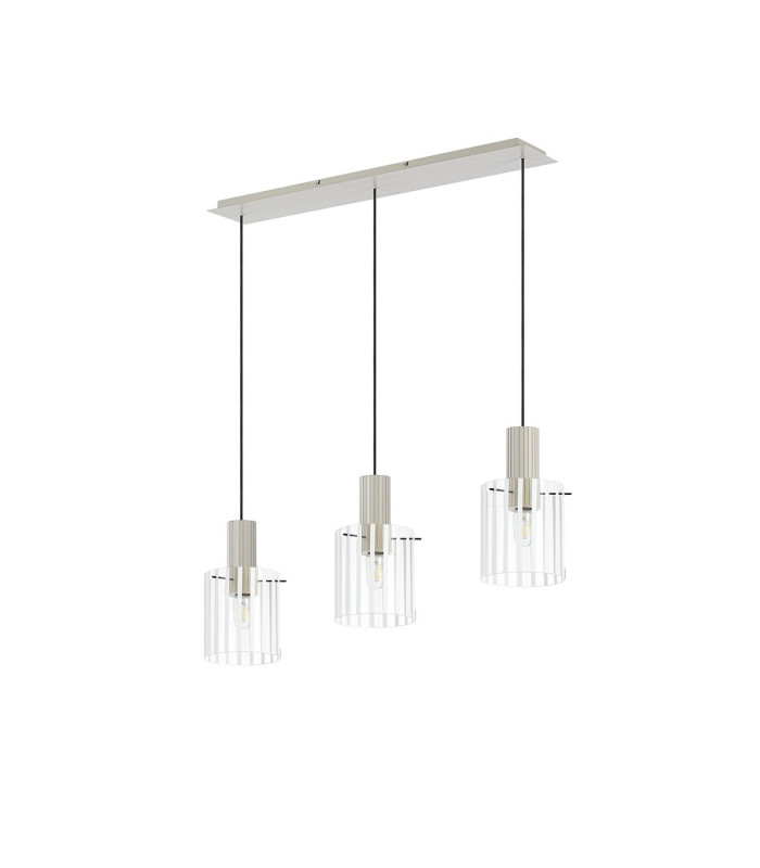 Hudson Linear Pendant 3 Light Adjustable E27 Beige Stone/Frosted/Clear Wide Line Glass-4