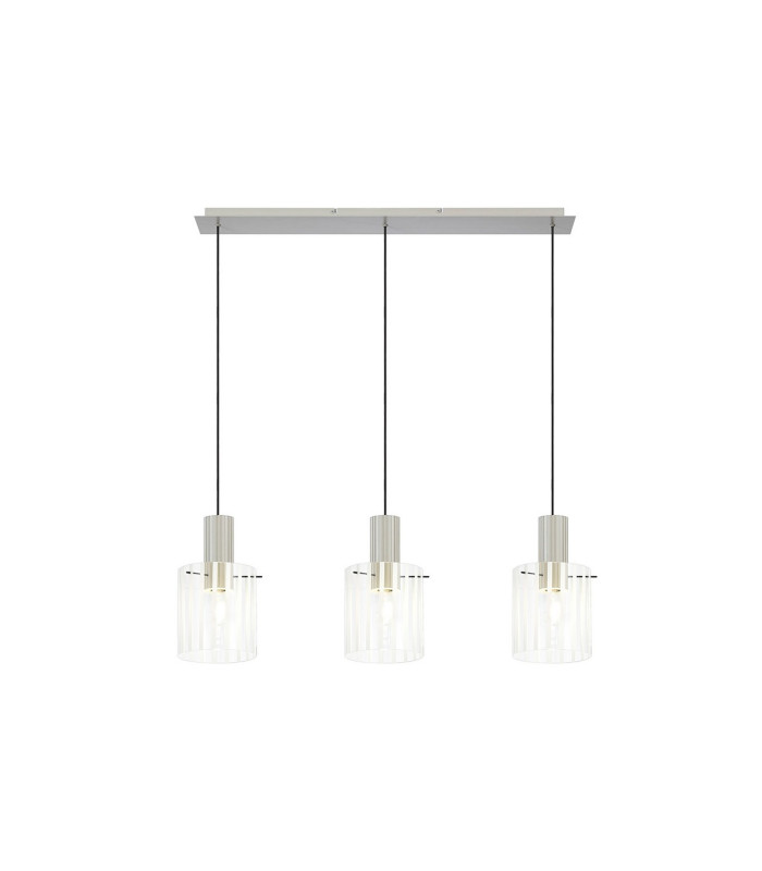 Hudson Linear Pendant 3 Light Adjustable E27 Beige Stone/Frosted/Clear Wide Line Glass-5