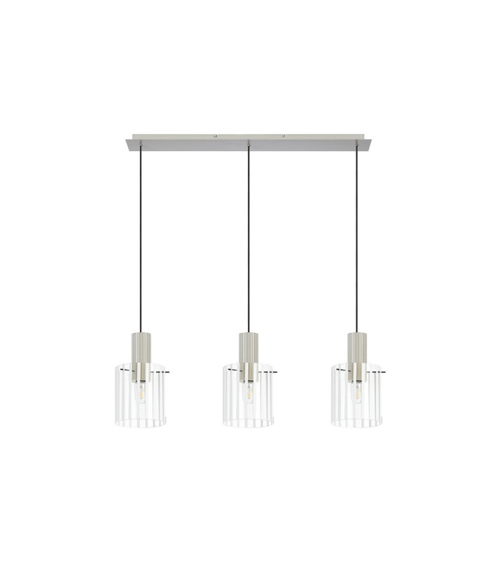 Hudson Linear Pendant 3 Light Adjustable E27 Beige Stone/Frosted/Clear Wide Line Glass-6