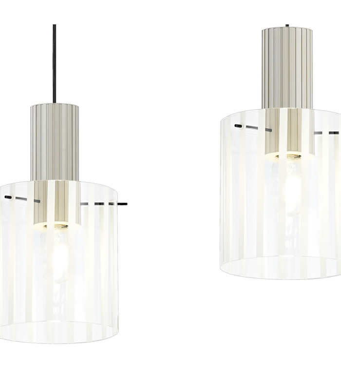 Hudson Linear Pendant 3 Light Adjustable E27 Beige Stone/Frosted/Clear Wide Line Glass-8