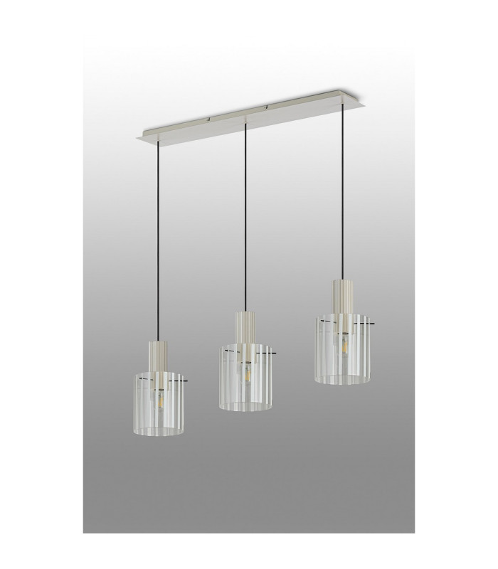 Hudson Linear Pendant 3 Light Adjustable E27 Beige Stone/Frosted/Clear Wide Line Glass-9