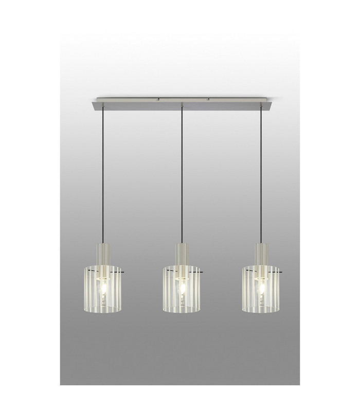 Hudson Linear Pendant 3 Light Adjustable E27 Beige Stone/Frosted/Clear Wide Line Glass-10