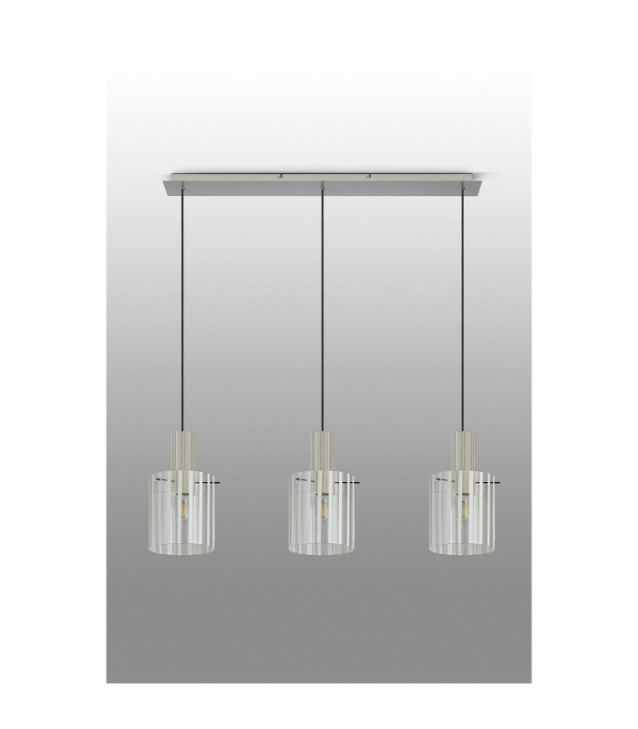 Hudson Linear Pendant 3 Light Adjustable E27 Beige Stone/Frosted/Clear Wide Line Glass-11