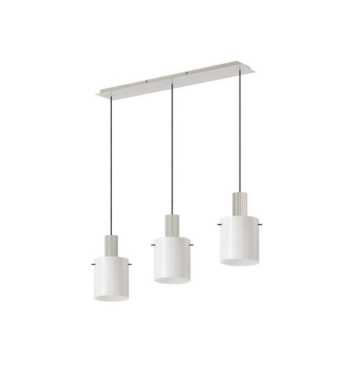 Hudson Linear Pendant 3 Light Adjustable E27 Beige Stone/Gloss White Wide Line Glass-4
