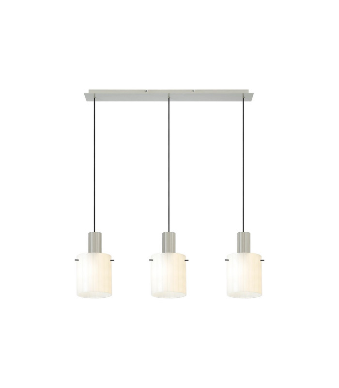Hudson Linear Pendant 3 Light Adjustable E27 Beige Stone/Gloss White Wide Line Glass-5