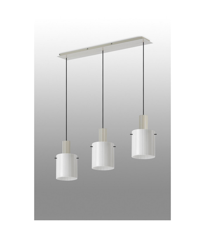 Hudson Linear Pendant 3 Light Adjustable E27 Beige Stone/Gloss White Wide Line Glass-10