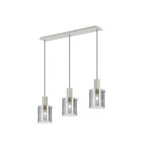 Hudson Linear Pendant 3 Light Adjustable E27 Beige Stone/Smoke Wide Line Glass-1